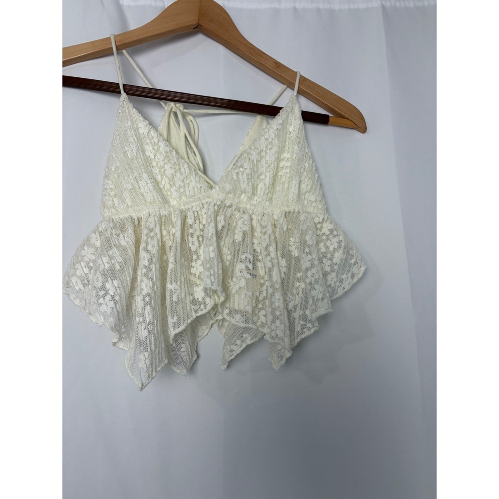 Urban Outfitters Boho Ivory Floral Lace Peplum Cami‎ Festival Top Small Cowgirl
